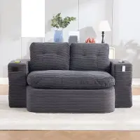 MODFU Relaxbank met corduroy bekleding, modulaire bank die fungeert als 2-in-1 loungebank met ligfunctie, dubbele bekerhouders en een extra diepe zitplaats, in donkergrijs