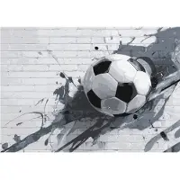 WALLARENA - Fotobehang - 250x175 cm - voetbal en baksteenlook voor de jongenskamer