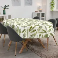 ANRO Tafelkleed Beige damast Groen Ovaal 200x140cm Met sierband Afwasbaar Waterafstotend