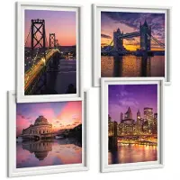 Tulup 4-Delige Schilderij Set - Bruggen bij zonsondergang en stedelijke landschappen - 40x40 en 40x60 - Muurdecoratie - Wanddecoratie - Slaapkamer - Interieur Decoratie