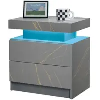 MODFU Nachtkastje met 2 Lades - LED Verlichting Multicolor - Grijs en Goud - Modern Slaapkamermeubel - 49x34,8x52,1 cm