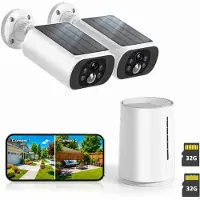 Avylet Draadloze Beveiligingscamera - Voor Buiten en Binnen - 2 Bulletcamera’s en Basisstation - 2K - Kleurennachtzicht - Lokale Opslag - Geen Maandelijkse Kosten - met2* 32GB TF-Kaart