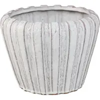 Ptmd Mirei White Ceramic Pot Vertical Ribbed Round M