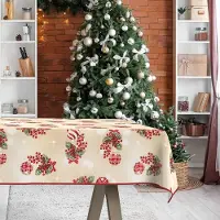 ANRO Tafelkleed Kerstballen Beige 180x120cm Met sierband Afwasbaar Waterafstotend Binnen & Buiten