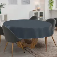 ANRO Tafelkleed Donkerblauwe linnenlook Rond Ø140cm Met sierband Afwasbaar Waterafstotend