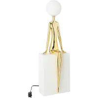 J-Line Tafellamp met zittend silhouet - stof - goud/wit