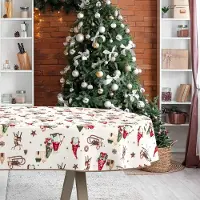 ANRO Tafelkleed Kerstkabouter Rood Ovaal 280x140cm Met sierband Afwasbaar Waterafstotend