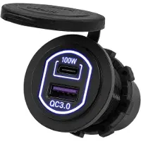 Proride 12-24V USB/USB C Autolader 2 Poorten Inbouw - 100W QC3.0 - Snellader - Blauw - USB Stopcontact
