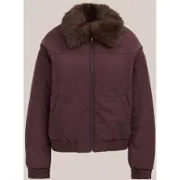 We fashion - Dames bomber jack met imitatiebont - Regular fit - Aubergine - Maat: XL