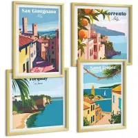 Tulup 4-Delige Schilderij Set - Italiaanse stadjes en retro kustlandschappen - 40 x 40 cm en 40 x 60 cm - Moderne Wanddecoratie - Woonkamer - Woonkamer Decoratie
