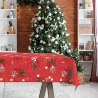 ANRO Tafelkleed Kerst maretak Rood 220x140cm Met sierband Afwasbaar Waterafstotend Binnen & Buiten