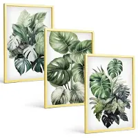 Tulup 4-Delige Schilderij Set - Groene bladeren van tropische planten, aquarelverf - 40 x 60 cm - Decoratieve Schilderijen - Wanddecoratie - Hal - Interieur Decoratie