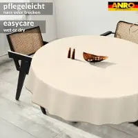 ANRO Tafelkleed Effen linnenlook Crème Rond Ø140cm Met sierband Afwasbaar Waterafstotend