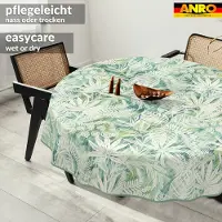 ANRO Tafelkleed Bladeren Groen Rond Ø140cm Met sierband Afwasbaar Waterafstotend Binnen & Buiten