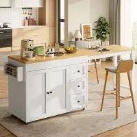 STILVORA Keukenkast - Uitschuifbaar Keukeneiland Met 3 Lades En Zijrekken - Voor Keuken En Eethoek - MDF En Metaal - 116-179,5x45x89 Cm - Wit