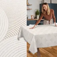 ANRO Tafelkleed Grijze cirkels Beige 280x140cm Met sierband Afwasbaar Waterafstotend Binnen & Buiten