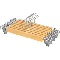Songmics - Kledinghangers - Broekhanger Set van 8 - Houten Rokhanger met Verstelbare Clips - Anti-Slip