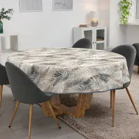 ANRO Tafelkleed Bladeren Grijs Rond Ø140cm Met sierband Afwasbaar Waterafstotend Binnen & Buiten