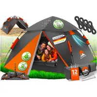 Aktiv shop GmbH Pop-up Tent 2-4 Personen, Wurftent met snelle opbouw – Campingtent 245 x 225 x 150 cm ,Inclusief draagtas, Oranje/Grijs
