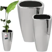KOTARBAU 2 Stuks Bloempot, Keramiek, 36,5 x 59 cm / 28,5 x 56 cm, Zilver, Glanzend, Plantenpot Binnen, Sierpot, met Drainagegat, Plantenpot voor Kamerplanten