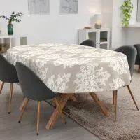 ANRO Tafelkleed Damast Beige Ovaal 200x140cm Met sierband Afwasbaar Waterafstotend Binnen & Buiten