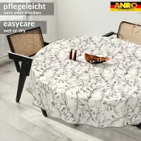 ANRO Tafelkleed Effen structuur Grijs Rond Ø120cm Met sierband Afwasbaar Waterafstotend