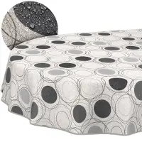 ANRO Tafelkleed Grijze cirkels Grijs Ovaal 260x140cm Met sierband Afwasbaar Waterafstotend