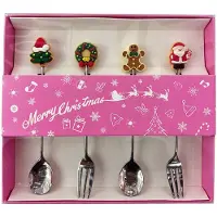 Clayre & Eef Dessert Bestek SET 4 Zilverkleurig Metaal Kerst