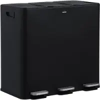 Casabel 3x20L Recyclingbak, Zwart Roestvrij Staal, 60L Pedaalbak, Geurvrij, Recyclingbak met 3 compartimenten