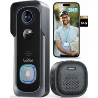 Boifun Draadloze Videodeurbel met Camera - Video Doorbell - 5MP HD - Eenvoudige installatie - Live videogesprek - Mens- en bewegingsdetectie - HDR Nachtzicht - Alleen 2.4 GHz WiFi - Met 64GB TF-Karrt