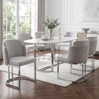 OKWISH 6-delige set stoelen met zilverkleurige, gegalvaniseerde poten, keukenstoelen met chenillestof, eetkamerstoelen voor keuken of eetkamer, grijs