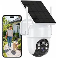 Zree Solarcamera Buiten 4MP - Draadloze Beveiligingscamera met 360° Dekking, Geïntegreerd Zonnepaneel en AI Bewegingsdetectie