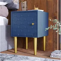 STILVORA Nachtkastje - Schubbenpatroon Met Deur En Metalen Poten - Voor Slaapkamer Of Woonkamer - Hout En Metaal - 35x35x51 Cm - Marineblauw