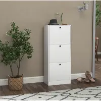 OKWISH Schoenenkast – 3 Kleppen – 47 x 28 x 115 cm – Voor 12 Paar Schoenen – Ruimtebesparende Opbergruimte – Modern – Spaanplaat Wit