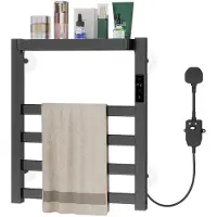 Puluomis Elektrische handdoekradiator met timer en thermostaat, handdoekdroger, handdoekwarmer, 395 x 470 mm, handdoekhouder, 72W, grijs