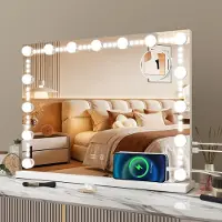 Puluomis Hollywood Spiegel 58x46CM - Spiegel met verlichting - 15x LED-lampen - Omringende LED-kralen - USB- en Type-C-oplaadpoort - 10x vergroting - Dimbaar