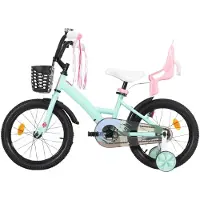 Happiq Kinderfiets – Voor meisjes 3–10 jaar – Met zijwieltjes, streamers, mand en poppenzitje – Groen-14 Inch