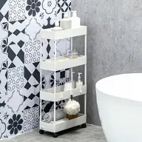 STILVORA Keukenkast Opbergtrolley – 40 x 19 x 90 cm – 4 Niveaus Met Wielen En Remmen – ABS – Wit – Voor Smalle Ruimtes Met Haken