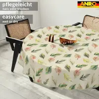 ANRO Tafelkleed Ornamenten Beige Rond Ø140cm Met sierband Afwasbaar Waterafstotend Binnen & Buiten