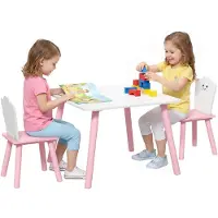 AIYAPLAY Kinder tafel en stoelen set-MDF, grenenhout-60L x 60B x 44H cm-Roze
