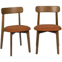 Sweeek Vintage stoel van walnootkleurig rubberhout en getextureerde stof (set van 2) Walnoot