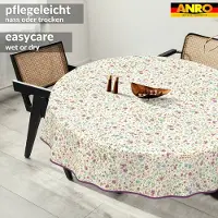 ANRO Tafelkleed Iris bloemen Beige Rond Ø140cm Met sierband Afwasbaar Waterafstotend Binnen & Buiten