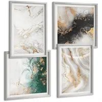 Tulup 4-Delige Schilderij Set - Abstracte patronen in tinten wit, zwart en groen. - 40 x 40 cm en 40 x 60 cm - Muurdecoratie - Wanddecoratie - Hal - Woonkamer Decoratie