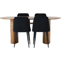 Ebuy24 Isolde eethoek eettafel naturel 4 stoelen velours zwart.