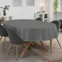 ANRO Tafelkleed Effen linnenlook Grijs Ovaal 220x140cm Met sierband Afwasbaar Waterafstotend