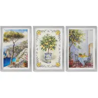 Wallfluent 4-Delige Schilderij Set - Uitzicht op zee met citroenbomen - 40 x 60 cm - Wanddecoratie - Schilderijen Set - Interieur - Moderne Wanddecoratie