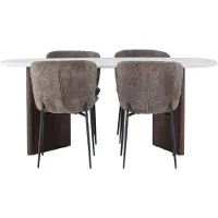 Ebuy24 Grönvik eethoek eettafel lichtgrijs 4 stoelen bouclé bruin.