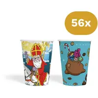 We Fiesta 56x Sinterklaas Bekertjes 210ml FSC - Papieren Bekers Sint & Cadeauzak - Pakjesavond Tafelservies
