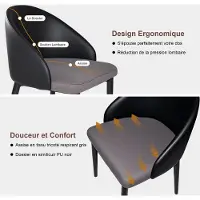 OKWISH 2-delige set eetkamerstoelen, kunstlederen rugleuning, keukelstoel met metalen poten, ademend mesh-zitting, grijs