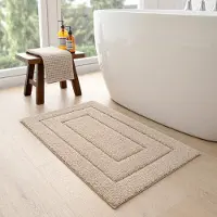 Famanu - Badmat 60 x 110 cm, Antislip, Zacht Badkamertapijt, Waterabsorberende Badmatten, Machinewasbaar voor Douche, Bad en Toilet, Badkamer Accessoires, Beige